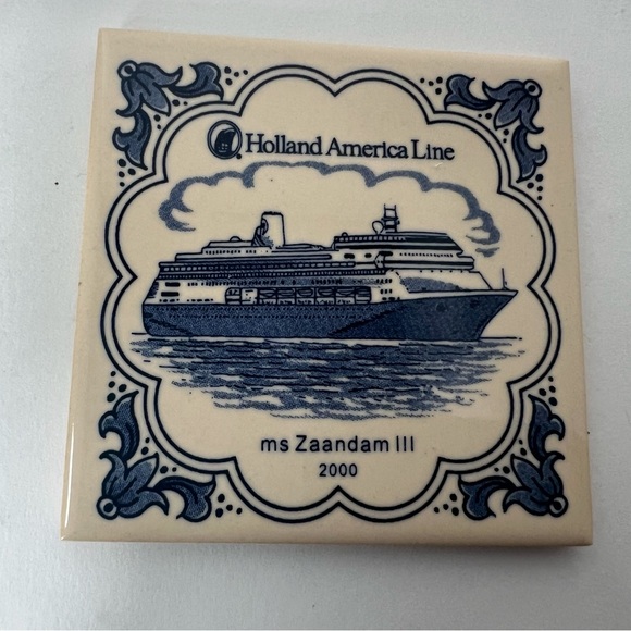 Delft Blue Tile Coasters Holland America Line Set Of 7 Ceramic Cork Vintage - Picture 9 of 16